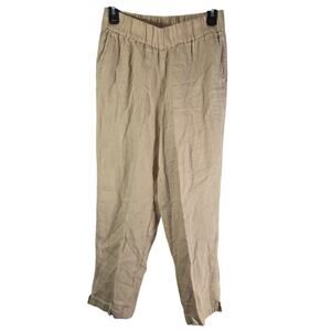 Haven women's tan linen pants side slit pull on elastic waist pockets Size small